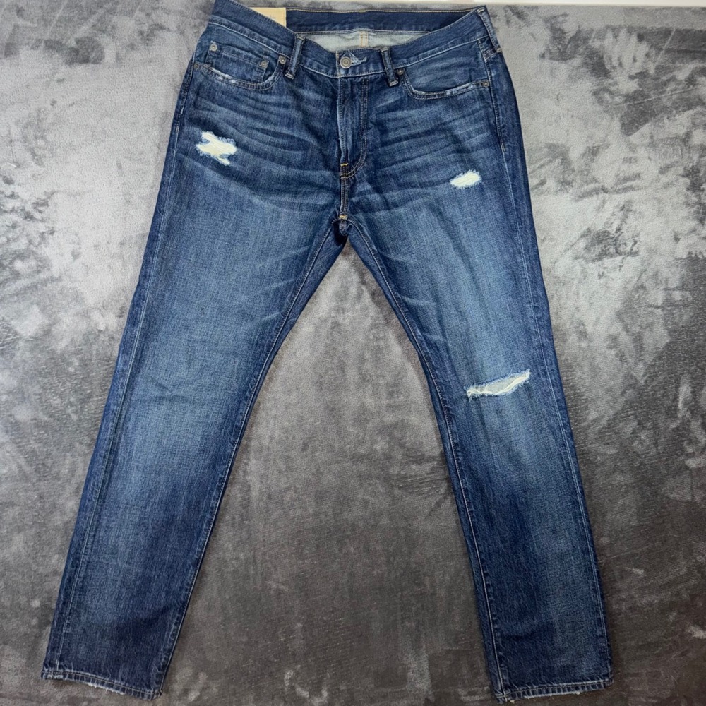 Mens 32x30 Abercrombie & Fitch Skinny Jeans Blue Excellent Distressed Denim